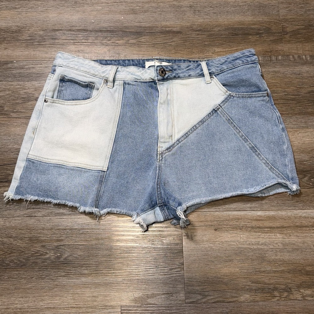 Madden NYC Patchwork High Rise Denim Mom Shorts Juniors' 19 Distinct ColorBlock